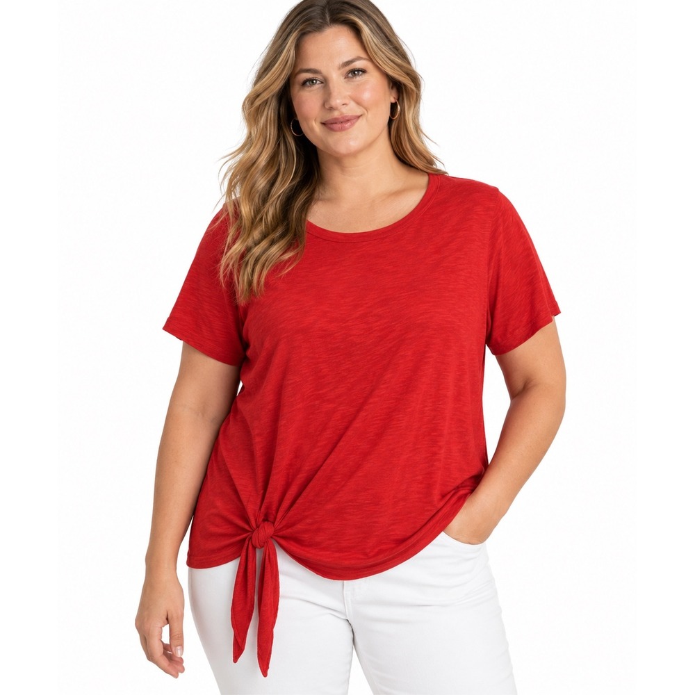 J. Jill Love Linen Red Short Sleeve Side Tie Knot Top XL RN97641